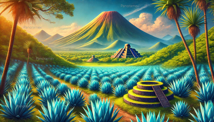 Tequila Valley and Volcano 3000 years ago in Jalisco Mexico 