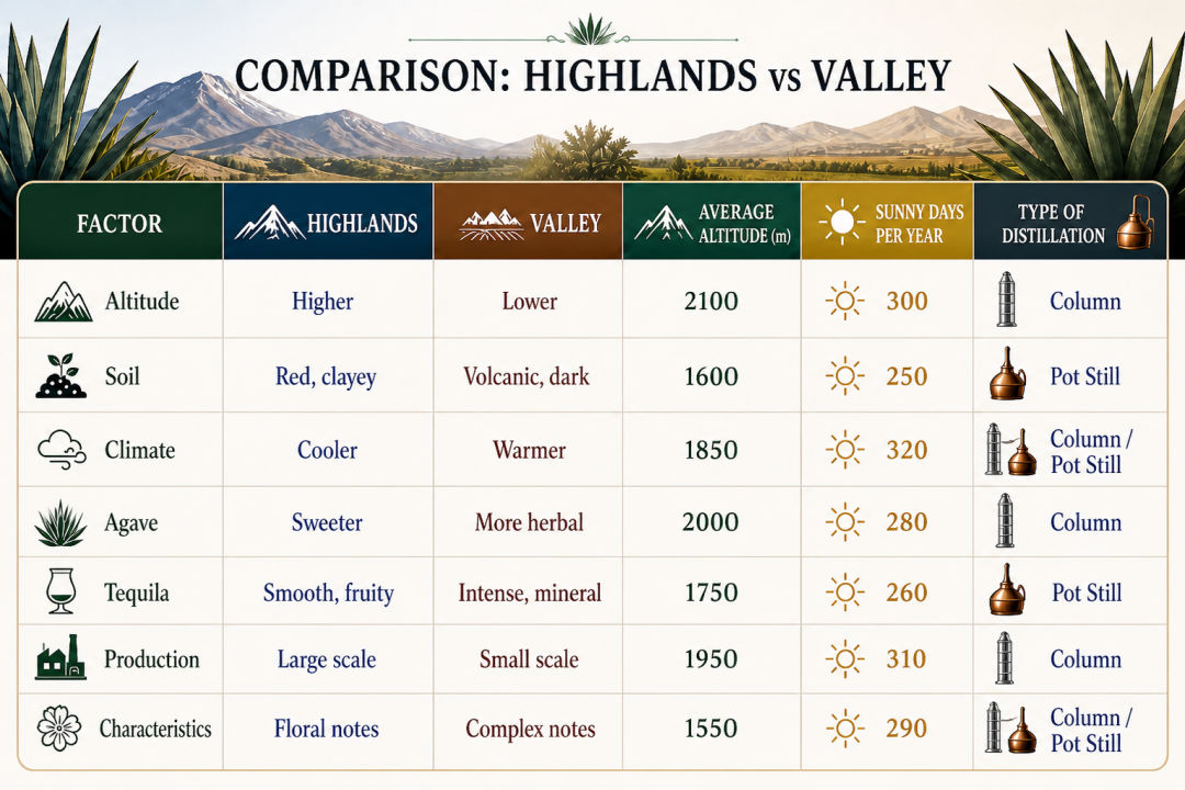 Tequila from the highlands VS tequilas from the Lowlands of Jalisco Mexico